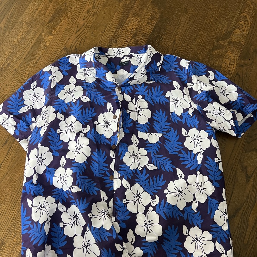 Blue and White Floral Men's Shirt